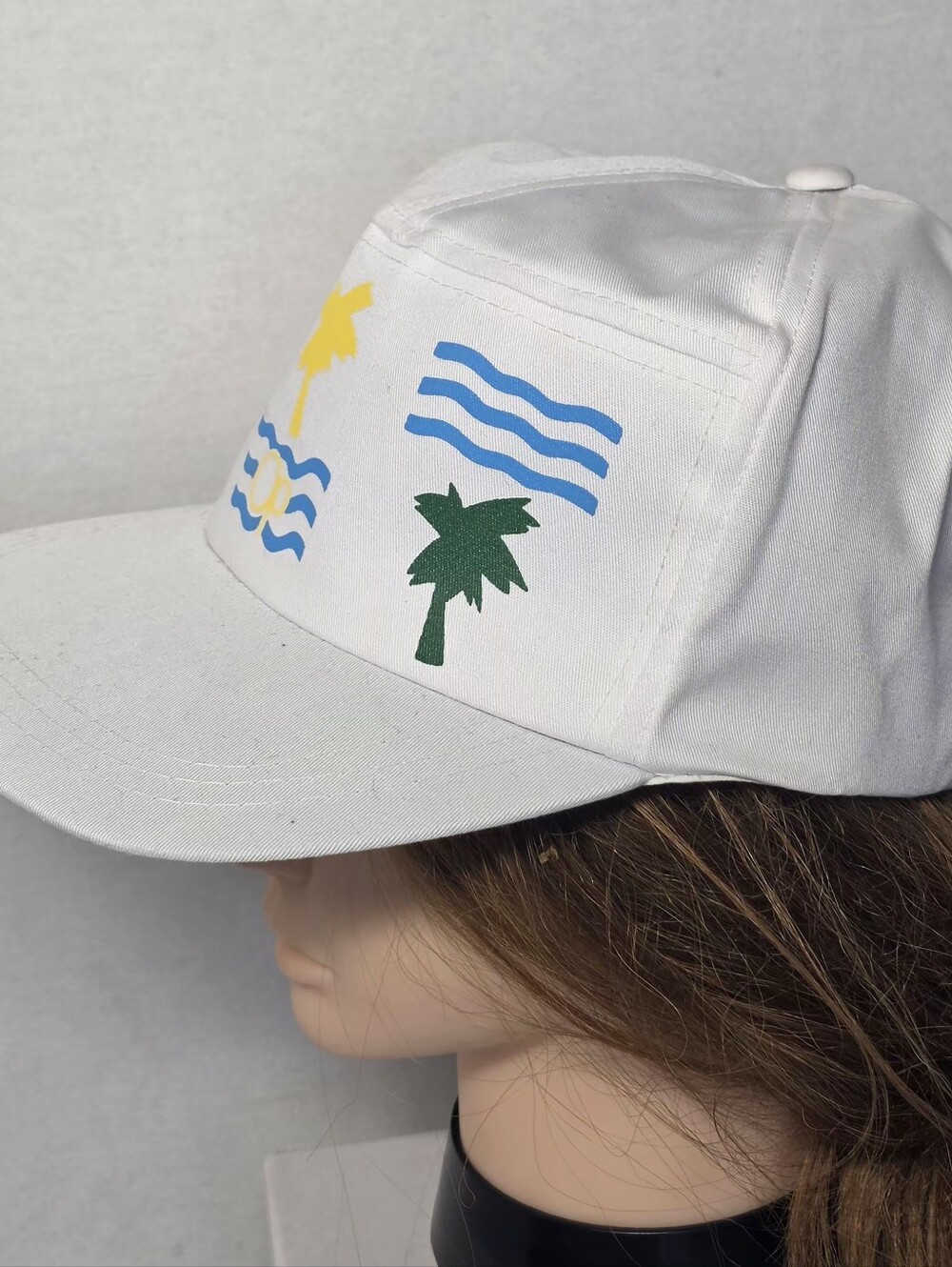 New Vintage Ocean Pacific Hat Waves & Palm Trees White Velcro Back Baseball Hat - Picture 2 of 8